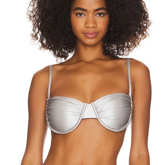 NWOT Ruched Demi Cup Top in Silver001 Good American Size 3 (Large) - Picture 1 of 16